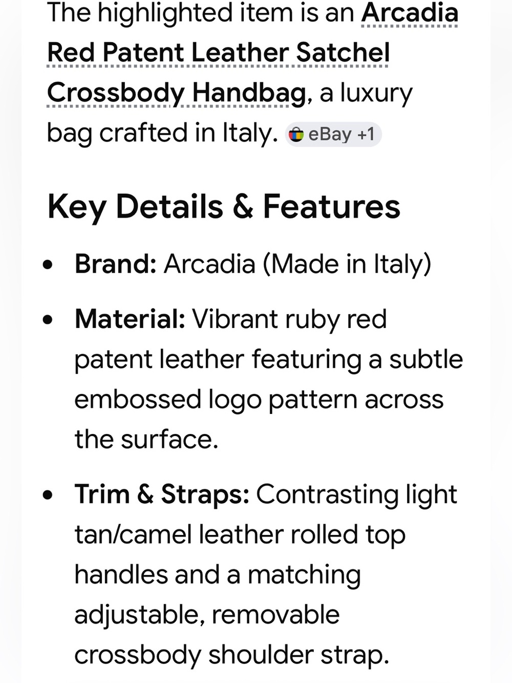 🤩ARCADIA ITALIAN PATENT RED SATCHEL BAG - Picture 11 of 12